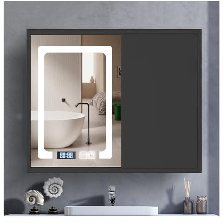 Armoire à pharmacie de salle de bain avec miroir,armoire de toilette miroir led ,armoire de rangement intelligente porte coulissante,gris foncé,blanc,facile à installer(Dark gray,W120cm/47in)