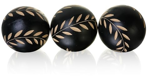vskikris Decorative Orbs for Bowls and Vases, Set of 3, 4 inch Resin Round Sphere Balls, Leaf Pattern, for Living Room, Dining Room, Coffee Table Centerpiece Home Decor
