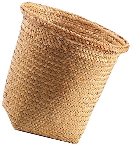 HAODUOO Papierkorb, Seegras-Abfallkorb, gewebter Mülleimer, Kleiner runder natürlicher Papierkorb, Weidenkorb, Mülltonne for Badezimmer, Küche, Zuhause, Büro, Rattan-Mülltonnen