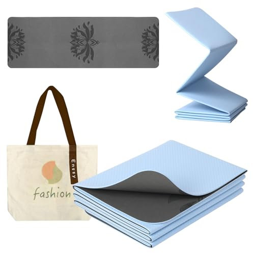 Enssy Anti-Rutsch Faltbare Reisematte, PU+TPE, 173 x 61 x 0.4 cm, Leicht Faltbare für Reisen Faltbare Yogamatte mit Tragetasche Übung Pilates