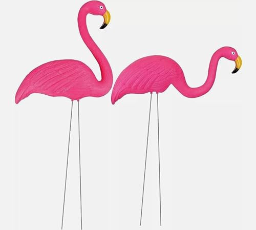 Set Of 2 Plastic Garden Decoration Stick Flamingo - Novelty Lawn, Yard & Back Garden Decor | Ideal For Parties, Christmas & Festivals | Gnome, Ornament, Statue | Suitable Gift For Flamingo Lovers