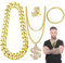 YUNHENTONG Dollar Kette Goldkette Fasching 4 Stück Rapper Kette Armbänder Ring Hip Hop Kette Zuhälter Kostüm Pimp Rapper Hip Hop Kostüm Herren