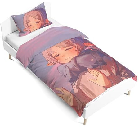 Gooyeh Frieren: Beyond Journey's End Bettwäsche Set, Fern/Stark/Frieren Figur, Bettbezug Kissenbezug, Anime-Druck Cartoon, Einzelbettzeug für Kinder, Baumwolle, 135 * 200CM, 2-teilig