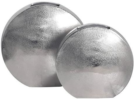 WOHNLING Dekovase 2er Set Aluminium Silber Rund, Blumenvase | Designvasen in 2 Größen als Eyecatcher, Tischvasen Metall stilvoll, Vasen handgefertigt, jedes Set ein Unikat