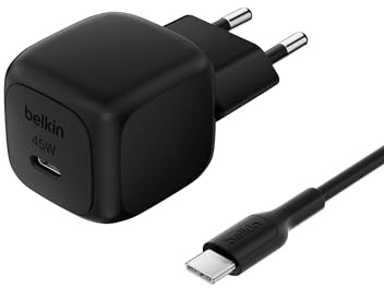Belkin Compact USB-C Wall Charger (45W) + USB-C Cable, Fast Charger for Apple iPhone 16, 15, 14, Plus, Pro, Pro Max, Samsung Galaxy S25 Series, S24, Pixel 9, iPad, AirPods and More - Black