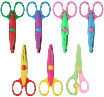 LEEQBCR Kinderschere, Bastelschere Kinder Sicherheit Schere, Kinderschere Vorschule Training Kinder gezackte Schere, Zick-Zack-Schere，Papierschere Kinder DIY Handwerk Scrapbooking, 7 PCS