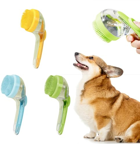 3 Stück Hunde-Waschbürste | Silikon-Hundebürste mit langem Griff mit Seifenspender, multifunktionaler Hundeseifenschrubber, Haustierpflege, Badebürste zum Baden, Kämmen, tägliche Reinigung