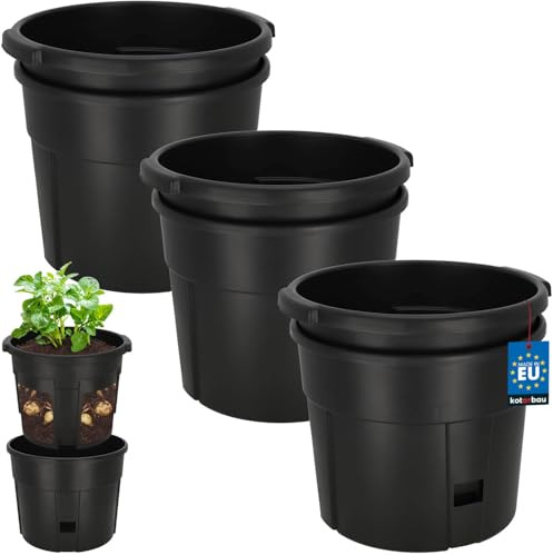 KOTARBAU® Pflanzkübel für den Anbau von Kartoffeln ⌀ 29,5 cm, Pflanztopf | 3er Set Kartoffelanbau Topf für Süßkartoffeln, Kartoffelpflanztopf aus Kunststoff, Robust & UV-beständig, Schwarz