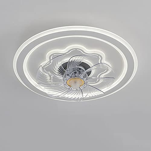 LED Ceiling Fan Lamp, Dimmable 50cm Round Decorative Light, 3-Speed Leafless Ceiling Fan, 70W*2 for Bedroom Living Room