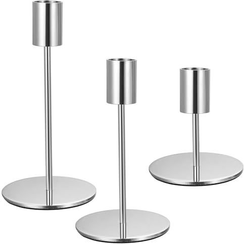 Kerzenständer, Kerzenhalter Stabkerzenhalter Kerzenständer Stabkerzen, Vintage Kerzen Ständer für Abendessen Hochzeit Haus Tischdeko Kamindekoration Kerzenschein, (Silber-3)