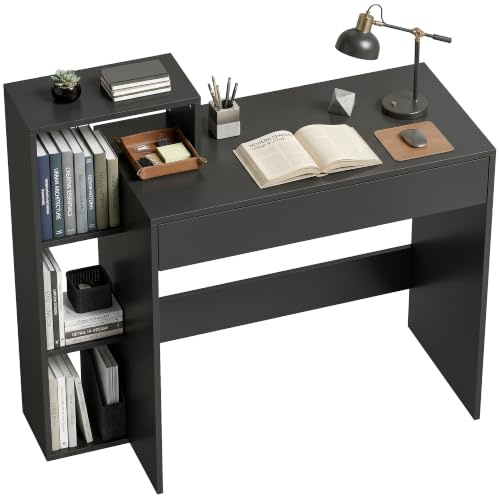 HOMCOM Scrivania Salvaspazio Moderna con Libreria 100x40x90cm Nero