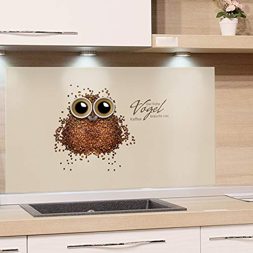 GRAZDesign Küchenrückwand Glas Sprüche Kaffee Lustig Spritzschutz Herd | Druck hinter Glas | Bild Motiv braun Rückwand Küche, Glasplatte mit Motiv Küchenmotive, 100x50cm