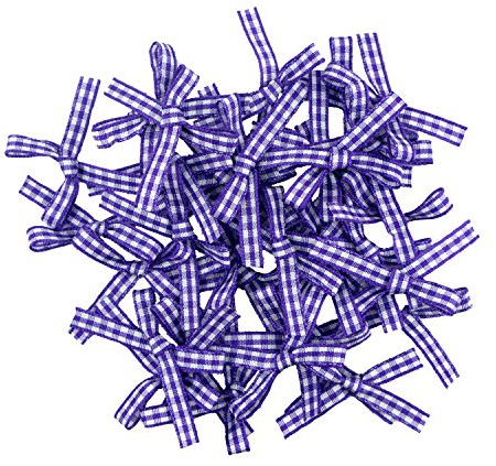 HAND® Pack of 30 Purple Pretty Gingham Check Ribbon Bow Embellishments - 45 x 35 mm (7g)
