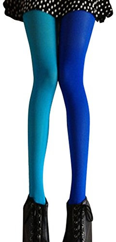 Collants multicolores pour femme Mode Splice Bas de fête Costume Bas - Bleu - taille unique taille