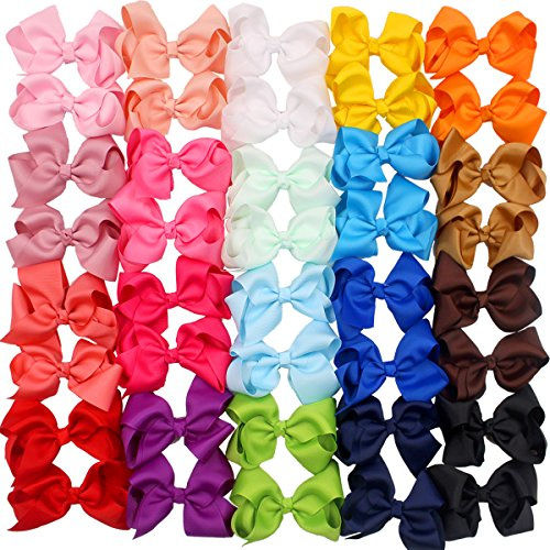CÉLLOT 40PCS 4.5 Inch Hair Bows for Girls Grosgrain Ribbon Toddler Hair Accessories with Alligator Clips for Baby Girls Toddlers Kids in Pairs