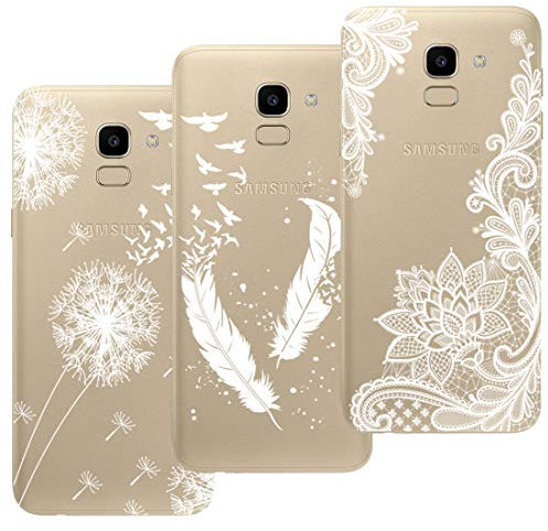HopMore 3X Coque Samsung Galaxy J6 2018 Transparente Motif Swag Silicone Souple Etui Coques Samsung J6 2018 Antichoc Ultra Mince Fine Gel Bumper Case Étui Housse pour Fille Femme - Fleur Blanche