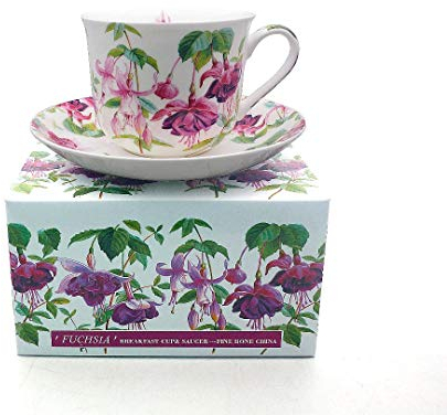 Bone China Breakfast Cup/Saucer Fuchsia Gift Boxed Postage Free UK
