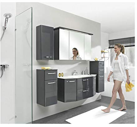 Pelipal - Velo 13 - Badmöbel-Set - 112 cm - 6-teilig mit Spiegelschrank, Keramik-Waschtisch usw. in Anthrazit Hochglanz/Anthrazit