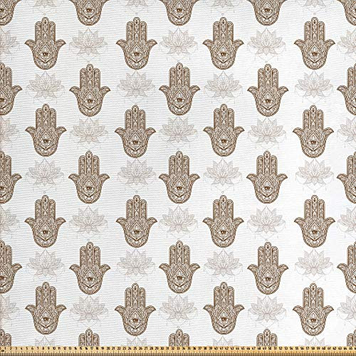 ABAKUHAUS Hamsa Gewebe als Meterware, Mandala inspiriert Motiv, Schön Gewebten Stoff für Polster und Wohnaccessoires, 1M (148x100cm), Karamell