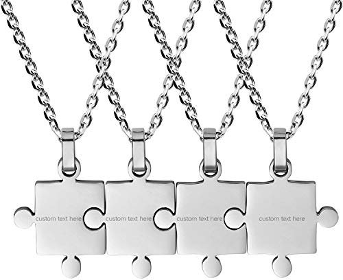 JewelryWe 4PCS BFF Necklace,Delicate igsaw Puzzle Pendant Best Friends Stainless Steel Jewelry for Men Women-Free Customized