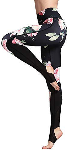 FLYILY Schöne Printed Sport Leggings Damen Sporthose Fitnesshose Yoga Leggings Sporthosen für Damen(Z-BlackFlower,L)