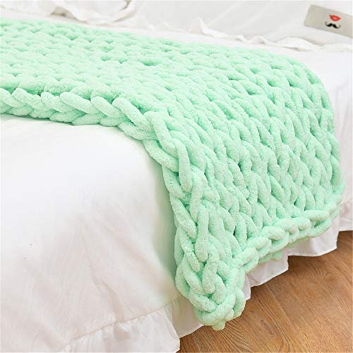 Martin Kench Gestrickte Decke Grob Kuscheldecke Grobstrick Wolldecke Strickdecke Tagesdecke Überwurf Decke Zuhause Dekor Geschenk fürs Sofa (Grün,100 * 120cm)