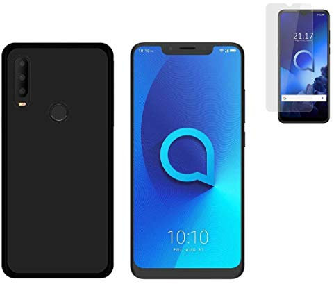 Todobarato24h Funda Compatible con Alcatel 3X 2019/2020 (6.52) Negra TPU Lisa Silicona + Protector Cristal Templado