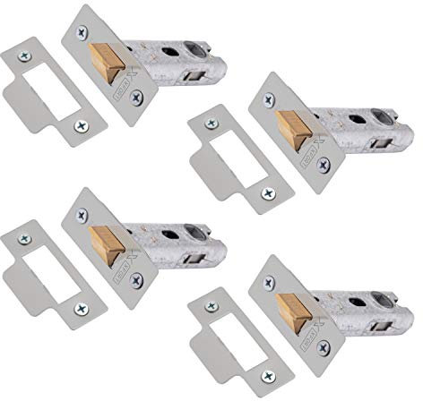 XFORT Tubular Latch, Satin Chrome, Tubular Door Latch for Internal Wooden Doors, (4 Pack, 75mm)