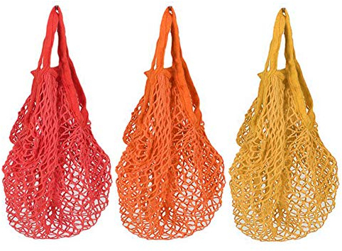 3 Pack Reusable Cotton Mesh String Bags with Handles Net Bags Grocery Shopping Tote Bags Organic Organizer Shopping Handbags for Shopper Produce Storage Beach Toys Fruit Vegetable A
