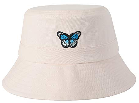 ZLYC Unisex Sommer Süß Eimerhut Fischerhüte (Schmetterling Beige),Einheitsgröße