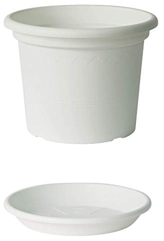 Euro3plast Geo Blumentopf mit Untersetzer 12 Größen und 9 Farben zur Wahl (40 cm, Weiß)
