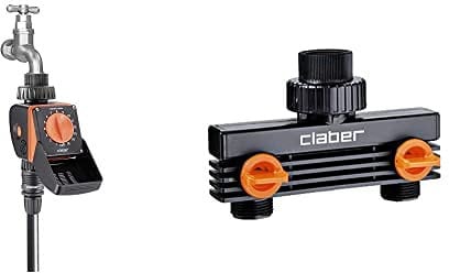 Claber 8422 Aquauno Logica Computer Digitale, Negro/Naranja, 1864N8422 + D85890000 - Toma De 2 Vias con Rosca 3/4 Macho