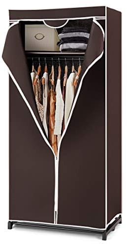 GIANTEX Kleiderschrank Stoffschrank mit Kleiderstange & Ablage, Faltschrank 74 x 50 x 172 cm, Kleiderständer Metallgestell mit Staubschutzhülle, für Schlafzimmer Ankleidezimmer (kaffebraun)