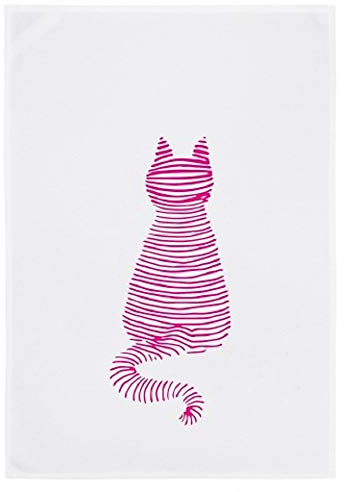 Geschirrtuch weiß, Katzenwäsche in Pink