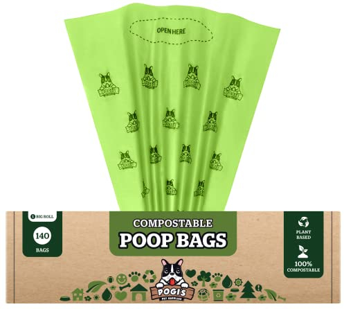 Pogi’s Compostable Poop Bags - 140 Grab & Go Dog Poo Bags - Leak-Proof, Extra-Large, Plant-Based, ASTM D6400