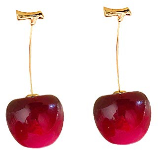 LOOGI Kirsche Ohrringe - Rote Tropfen 3D Obst Baumeln Schmuck Geschenk für Frauen Mädchen - Weinrot