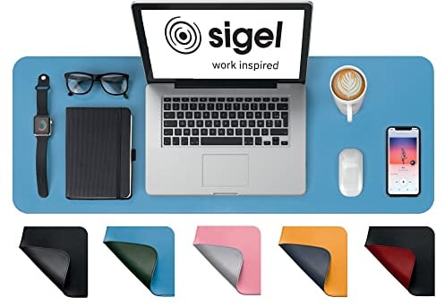 SIGEL SA602 Schreibtischunterlage - rollbar - wasserdicht - rutschfest - hochwertiges Lederimitat - blau, grün - doppelseitig - 80 x 30 cm, nur 2 mm dick