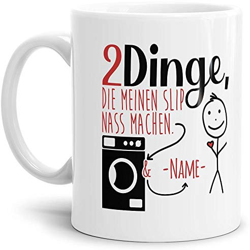 Lustige Tasse mit Spruch für Männer - 2 Dinge - Personalisierbar mit Wunschname - Witzige Geschenkidee für den Freund - Weiß, 300 ml