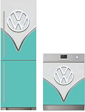 Oedim Pack Vinilo para Frigorífico + Vinilo para Lavavajillas Furgo Hippie Azul Turquesa, 60x185cm + 65x75cm, Adhesivo Resistente y Económico, Pegatina Adhesiva Decorativa de Diseño Elegante