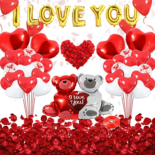 DUGEHO Love Luftballons Rot 35 Stück Set,konfetti luftballons,1000 Stück Rosenblätter,Romantisch Deko,Dekoration für Romantische Atmosphäre, Heiratsantrag, Valentinstag Deko Hochzeit
