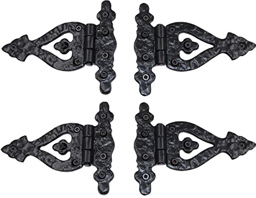 The Metal Magician Black T-Strap Hinges, Pack of 4 Heavy Duty Barn Door Hinges (5.2 x 4.5) for Wooden Fences Heavy Duty, Decorative, Farm Gate Hinge (Black)