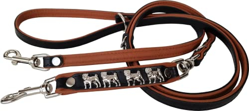 *MOPS* HUNDELEINE - Leine - 220cm/15mm, Echt Leder BLAU; SCHWARZ; Weiss; ROT; Cognac ; 3xVerstellbar