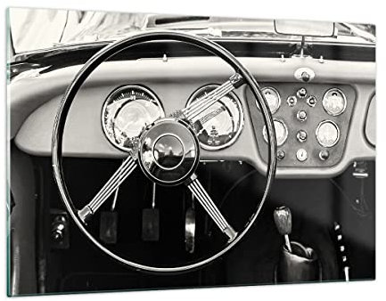 Wandbilder Dekoration Wohnzimmer Lenkrad Auto Vintage Bilder auf Glas 120x80cm Glasbild Schlafzimmer Küche Deko Wand Kunstdruck Art Groß XXL Wanddeko Bild im Glas Modern Wall Decor GAA120x80-4853
