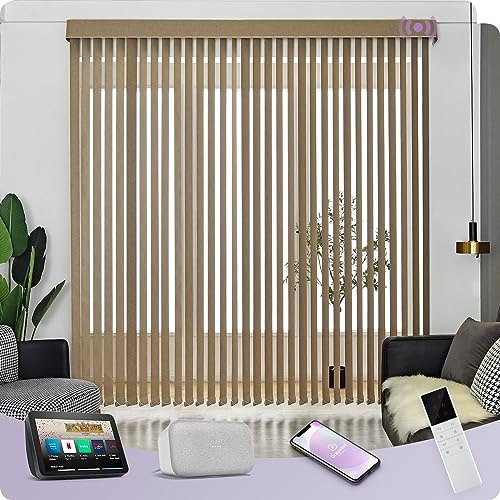 Graywind Smart Electric Motorised Vertical Blinds - 100% Blackout & Thermal Insulating, Alexa & Google Compatible, Made to Measure Track & Slats Complete Set for Windows & Patio Doors, Coffee