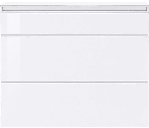 WHOUS - Platzsparendes Schuhregal MAGIC 120 cm - Schuhschrank aus Melamin - platzsparender Schuhschrank 2+1 Klapptüren - Schuhschrank zur Wandmontage für 24 Paare - Schuhregal weiß Made in Italy
