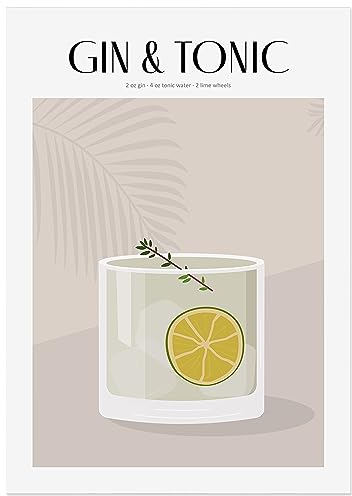 JUNOMI® Gin Tonic Poster DIN A2, Cocktail, Longdrink, Bar, Getränke, Cocktail Set | ohne Rahmen