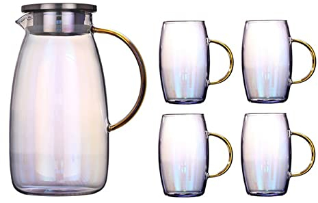 Pichets à thé glacé Pichets de luxe en verre Pichets à la chaleur froide Pichet Borosilicate Bouilloire avec poignée et couvercle de la machine à thé glacé de la machine à thé glacée carafe Pichets