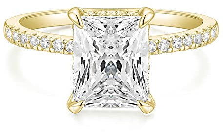 Titaniumcentral Verlobungsring Damen Gold Silber Ringe mit Zirkonia 4CT Radiantenschnitt Trauringe Versprechen Ring für Frauen (Gelbgold,57 (18.1))