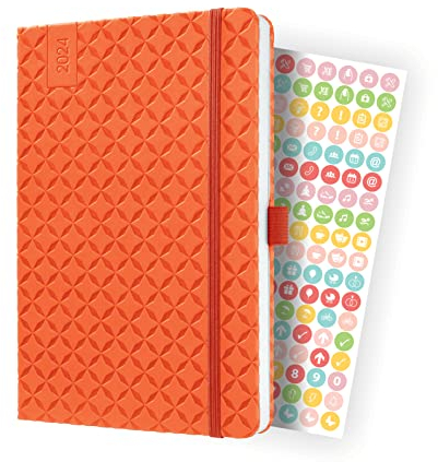 SIGEL J4119 Wochenkalender Jolie 2024, ca. A5, orange, Hardcover, Gummiband, Stiftschlaufe, Einstecktasche, 174 Seiten, aus nachhaltigem Papier, Terminplaner