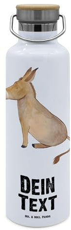 Mr. & Mrs. Panda Personalisierte Trinkflasche Esel - Geschenke, Mit Gravur, Erfolg, Lustige Sprüche, Mut, Namen, Ziel, Weisheit, Edelstahl, Zuversicht, Wasserflasche, Selbst Gestalten